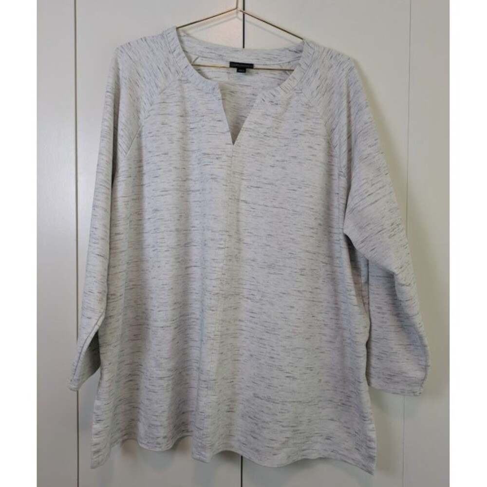 J.Jill Wearever Women's 2X V-Neck 3/4 Sleeve Shirt Gray Heathered